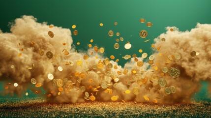 It's raining gold coins from the golden clouds green background --no text --ar 16:9 --quality 0.5 Job ID: 8c529d88-7ec7-45d4-a4aa-cc9644420aea