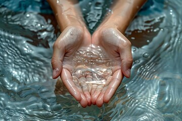 Fototapeta premium Artistic shot of a person s hands cupping clean, clear water