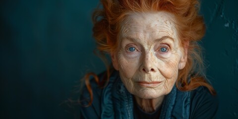 A serene portrait of an elderly woman with gentle eyes reflecting a lifetime's wisdom