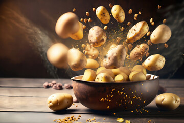 Fototapeta premium potatoes in a basket on a wooden table