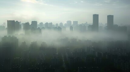 City skyline obscured by thick smog, illustrating severe air pollution