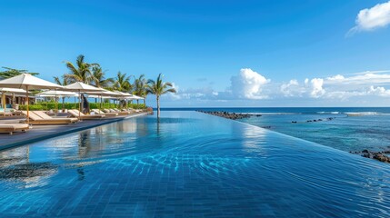 Obraz premium panoramic holiday landscape luxury beach poolside resort hotel swimming pool beach
