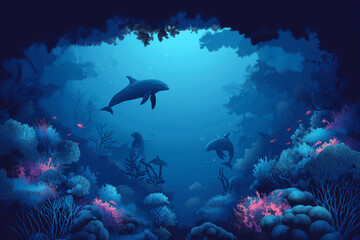 Obraz premium “Heart of the Ocean: A Serene Underwater World Teeming with Marine Life”