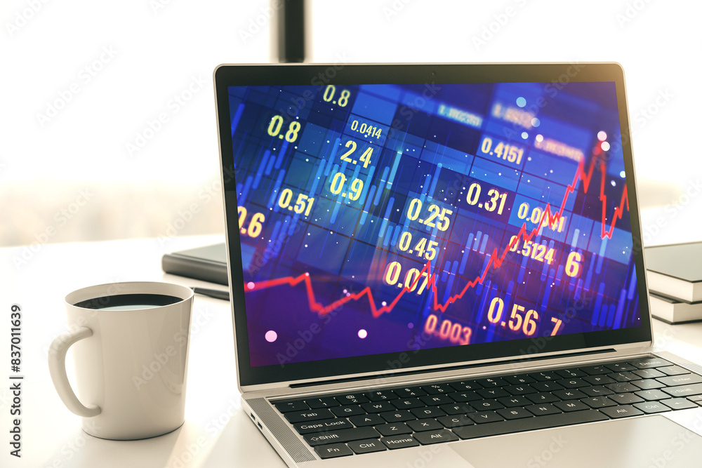 Poster Abstract creative financial diagram on modern computer monitor, banking and accounting concept. 3D Rendering