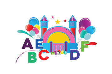 Fototapeta premium Vector soft play illustration, Balloon and jumping castle