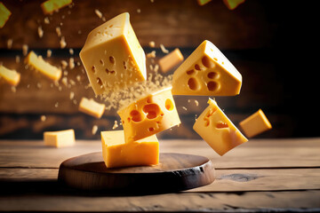 cheddar cheese on wooden table