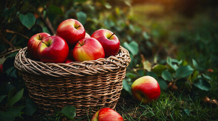 Fresh fruit basket, Fresh beautiful red shinny apples basket