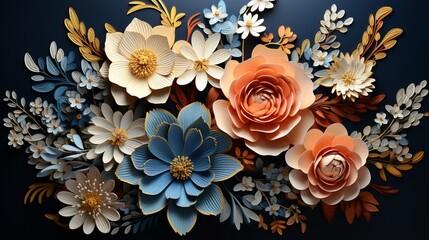 A symmetrical arrangement of intricate floral patterns, delicately intertwined to form a visually stunning and intricately detailed abstract composition. Minimal and Simple,