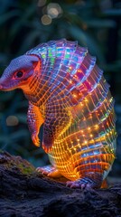 Fototapeta premium LGBT paradise in early urban setting. Arc shot of armadillo amidst dark teal, amber, squash, and vermillion colors.