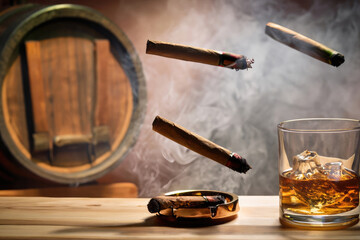 whiskey and cigars in a cellar