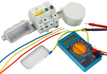 cutting box, digital multimeter, circuit breakers