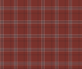 Plaid fabric pattern, brown, white, black, seamless for textiles, and for designing clothing, skirts, pants or decorative fabric. Vector illustration.