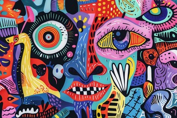 Vibrant Abstract Art: Colorful Eyes and Patterns, emotional, imagination 