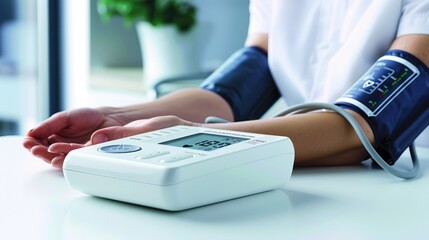 Fototapeta premium A blood pressure monitor is a medical device that is used to measure blood pressure, which is the force exerted by blood against the walls of blood vessels.