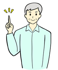 シニア男性　指差しイラストポーズ　ポイント