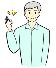シニア男性　OKサインポーズ　イラスト