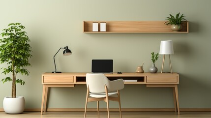 A minimalist Scandinavian-style workspace with clean lines, neutral colors, and natural materials, creating a serene and calming environment for focused work. Minimal and Simple,