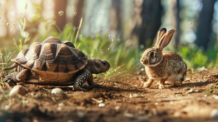 Tortoise and Rabbit in Woods