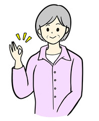 シニア女性　OKポーズ　イラスト