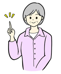 シニア女性　指差しポーズ　イラスト