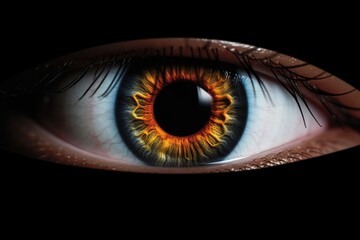 close-up of a detailed human eye with iris on a black background