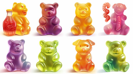 Asset of Gummy Jelly candy for ui mobile game, slot game isolation on white background, Illustration.