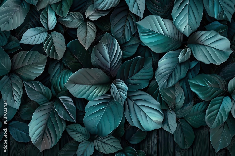 Aufkleber lush foliage with dark green leaves. a beautiful pattern of leaves in gradient shades, creating a na