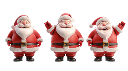 Set of 3D cartoon character Santa Claus Merry Christmas, happy, isolated on transparent background. Christmas design santa claus elements for T-shirt or website.