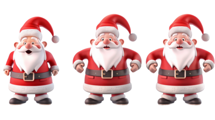 Set of 3D cartoon character Santa Claus Merry Christmas, happy, isolated on transparent background. Christmas design santa claus elements for T-shirt or website.