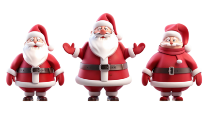 Set of 3D cartoon character Santa Claus Merry Christmas, happy, isolated on transparent background. Christmas design santa claus elements for T-shirt or website.