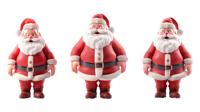 Set of 3D cartoon character Santa Claus Merry Christmas, happy, isolated on transparent background. Christmas design santa claus elements for T-shirt or website.