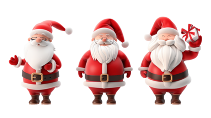 Set of 3D cartoon character Santa Claus Merry Christmas, happy, isolated on transparent background. Christmas design santa claus elements for T-shirt or website.