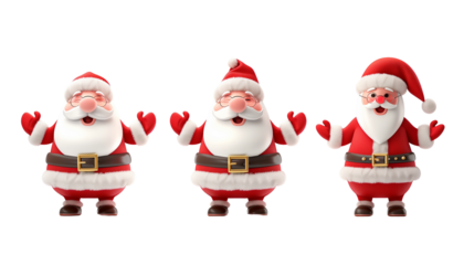 Set of 3D cartoon character Santa Claus Merry Christmas, happy, isolated on transparent background. Christmas design santa claus elements for T-shirt or website.