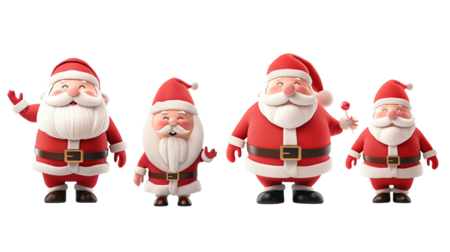 Set of 3D cartoon character Santa Claus Merry Christmas, happy, isolated on transparent background. Christmas design santa claus elements for T-shirt or website. - Powered by Adobe
