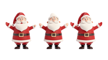 Set of 3D cartoon character Santa Claus Merry Christmas, happy, isolated on transparent background. Christmas design santa claus elements for T-shirt or website.