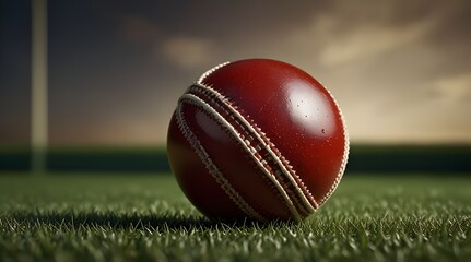A srudio shot of Cricket Ball against Pitch as background.generative.ai 