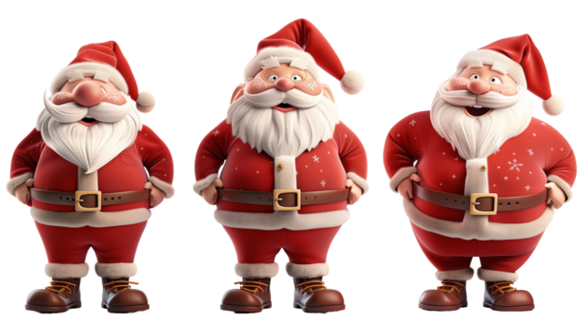 Set of 3D cartoon character Santa Claus Merry Christmas, happy, isolated on transparent background. Christmas design santa claus elements for T-shirt or website.