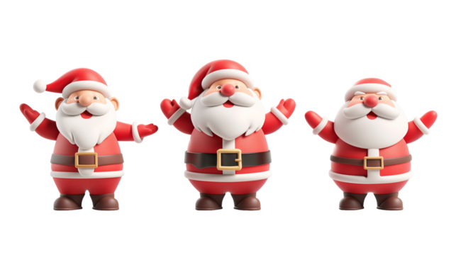 Set of 3D cartoon character Santa Claus Merry Christmas, happy, isolated on transparent background. Christmas design santa claus elements for T-shirt or website.