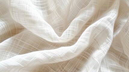 Textured background of light linen fabric in a white woven design