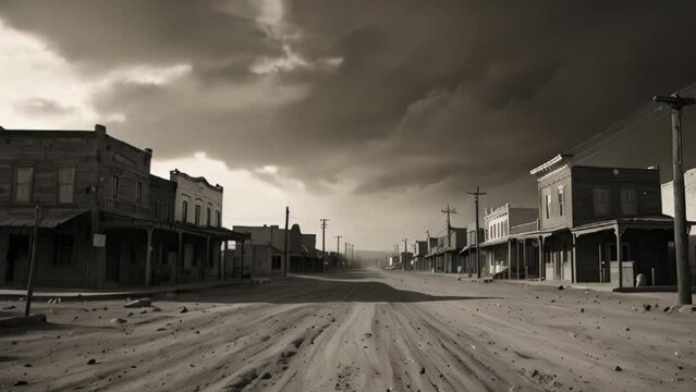 Desolate Western Town Under a Stormy Sky