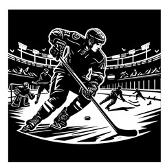 Cartoon Black and White Isolated Illustration Vector Of An Ice Hockey Player In Hockey Match