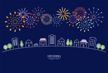 Fototapeta premium 花火と夜の町並み / vector eps