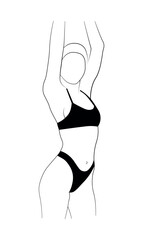 woman bikini panties black and white drawing
