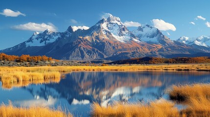 Fototapeta premium The iconic Torres del Paine National Park in Patagonia, with its distinctive granite peaks and alpine lakes, attracting outdoor enthusiasts and nature lovers.