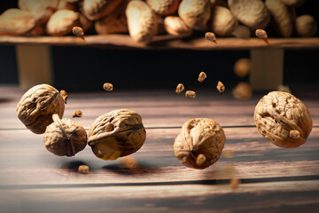 wallnuts on wooden table
