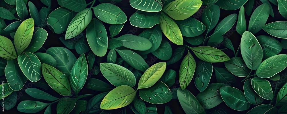 Poster a vibrant array of green leaves, showcasing various shades and textures, creating a lush and refresh