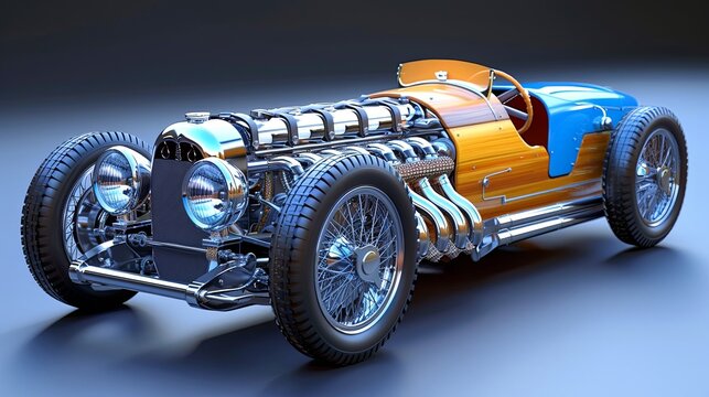 Vintage race car with exposed engine and aerodynamic design, showcasing classic elegance and automotive engineering, perfect for automobile enthusiasts.