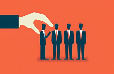 Hand selecting a person from a row of business people，In the workplace recruitment and competition, select the most capable employees