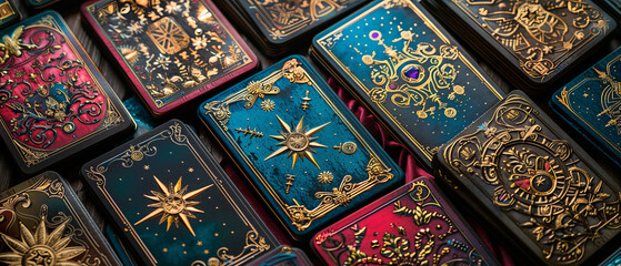 Mystical Tarot Deck: Intricate Designs on Velvet Surface