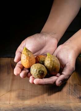 Hands holding atis fruit